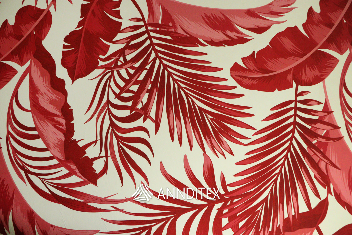 Licra Crush Estampada Hojas Tropicales Rojo | ANNDITEX
