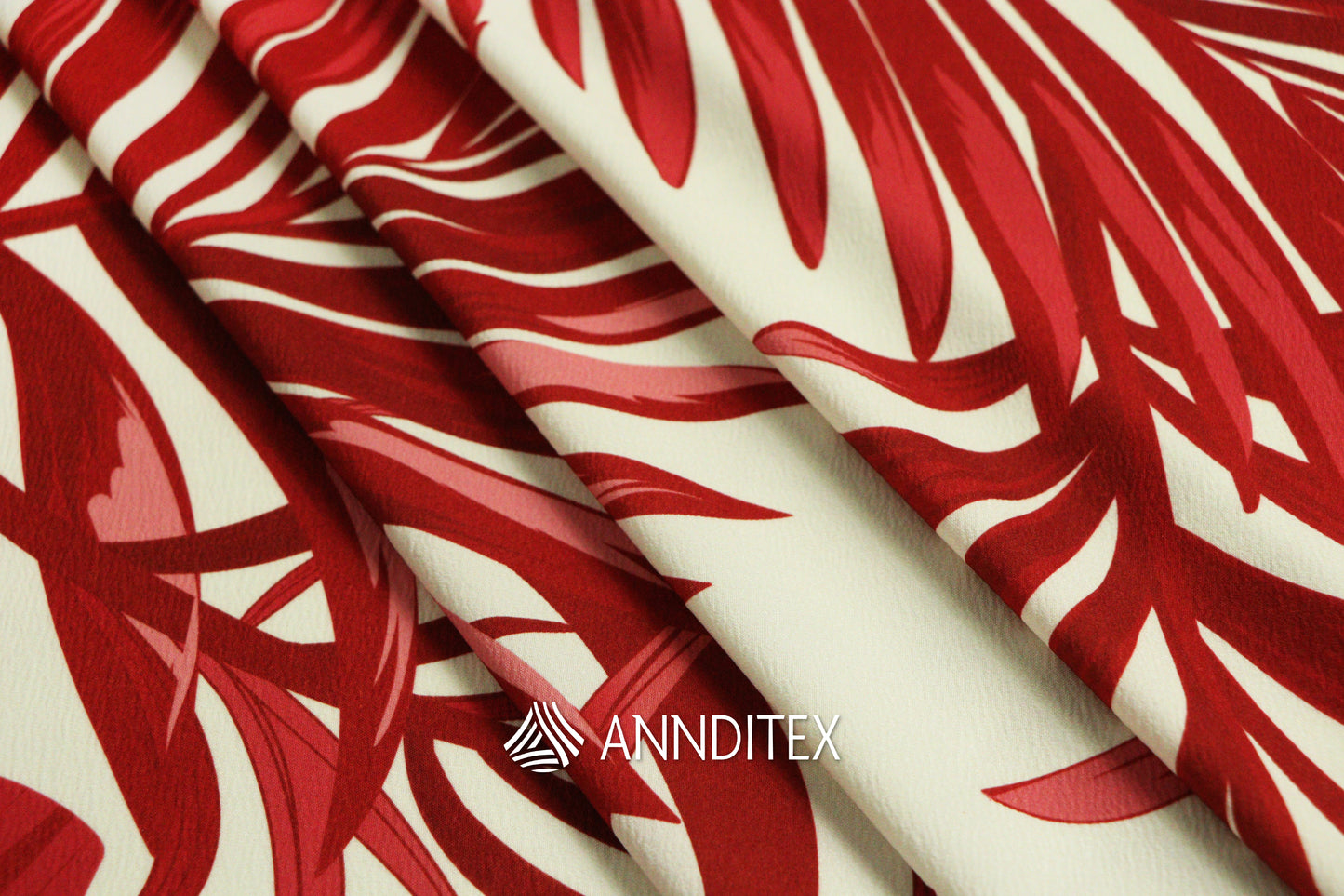 Licra Crush Estampada Hojas Tropicales Rojo | ANNDITEX