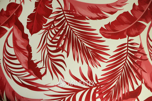 Licra Crush Estampada Hojas Tropicales Rojo | ANNDITEX