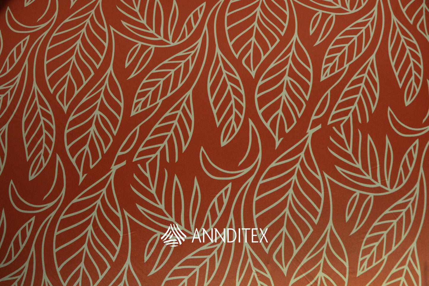 Satín Moda Estampada Hojas Lineales Terracota