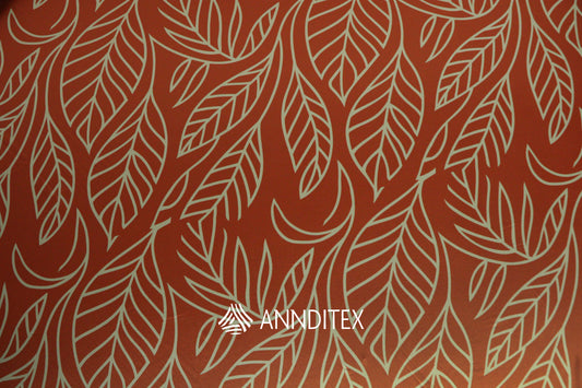 Satín Moda Estampada Hojas Lineales Terracota