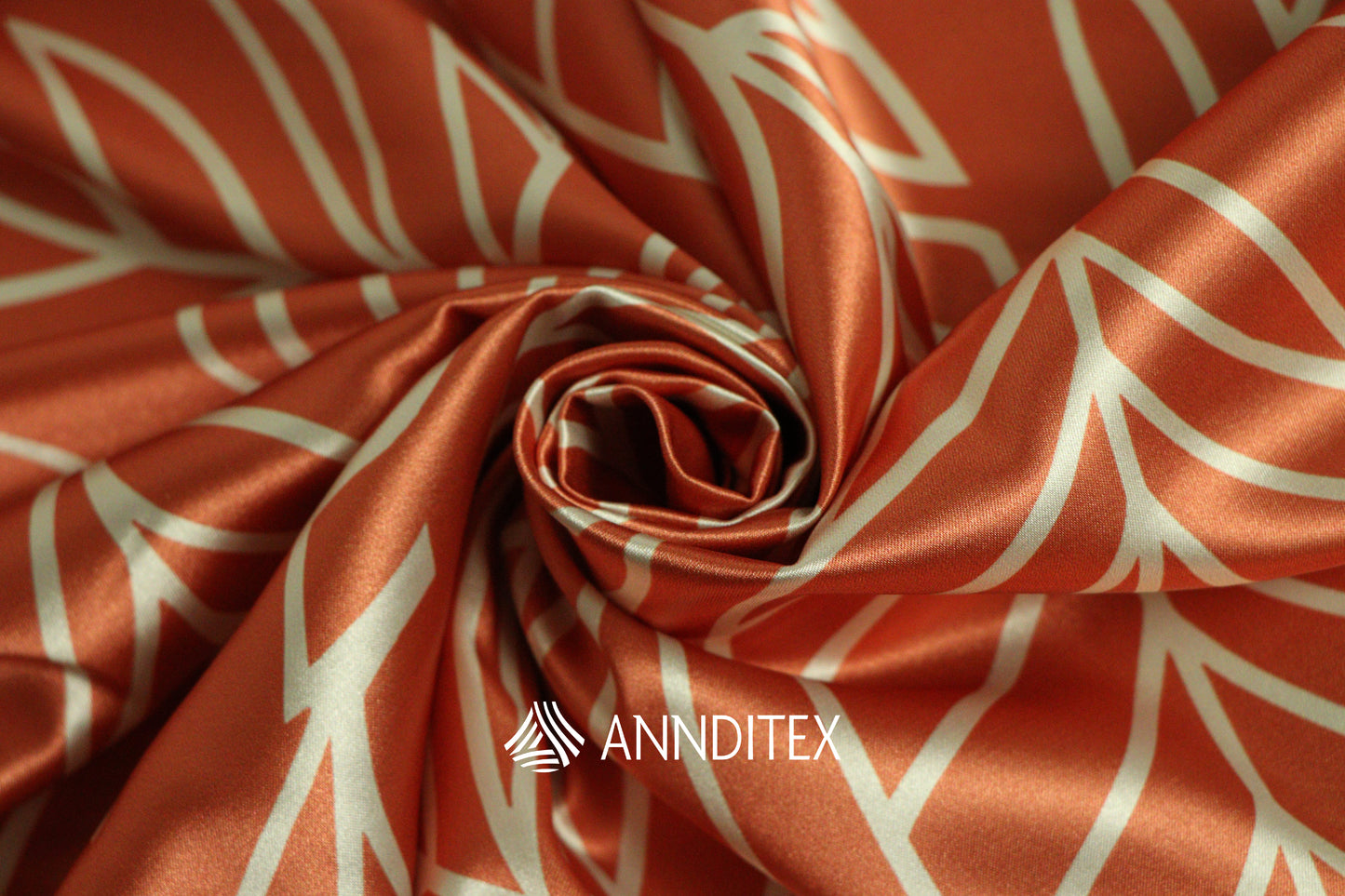 Satín Moda Estampada Hojas Lineales Terracota